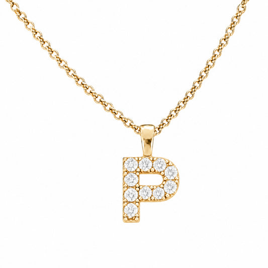 Initial P Ketting - Zirkonia - 18K Verguld Goud