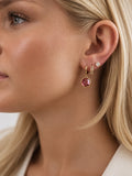 Pink Halo Oorbellen - 18K Verguld Goud - Donkerroze Steen
