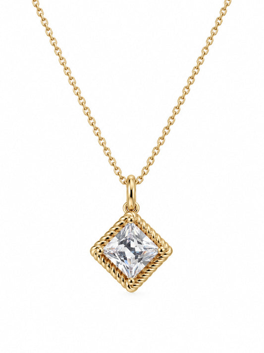 Zerra Ketting - Vierkante Zirkonia Hanger - 18K Verguld Goud