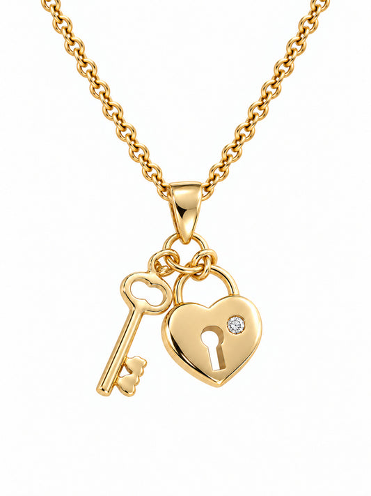 UITVERKOCHT Key To My Heart Ketting – Sleutel & Hart Hanger – 18K Verguld Goud