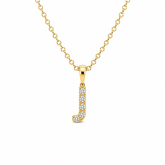 Initial J Ketting - Zirkonia - 18K Verguld Goud