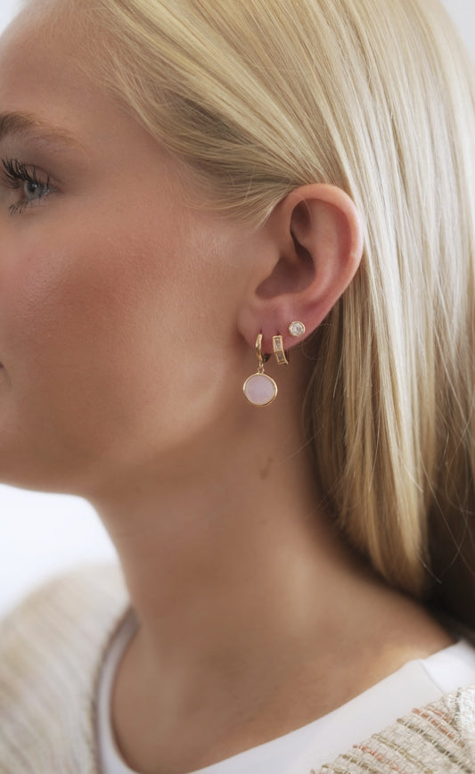 "Rosé Halo" oorbellen – Lichtroze Steen - 18K Verguld Goud