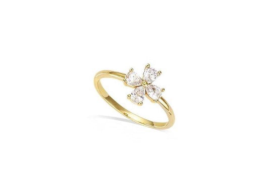 Clover ring 14k goud met zirkonia