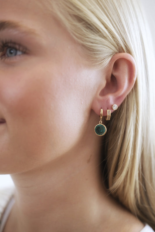 "Jade Halo" oorbellen – Groene Steen - 18K Verguld Goud
