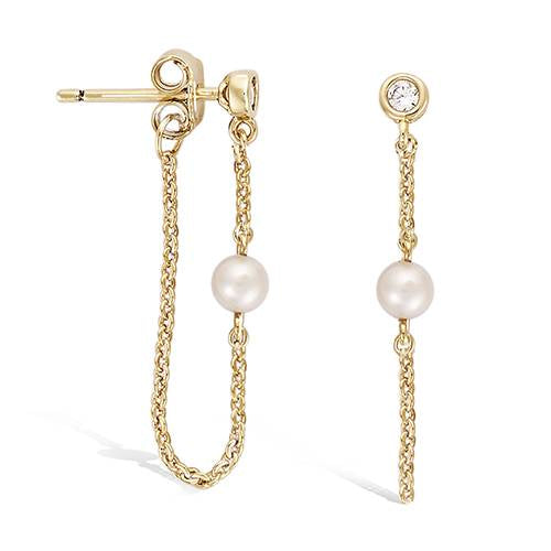 "Luminous Pearl" oorbellen – Zirkonia - Parel - 18K Verguld Goud