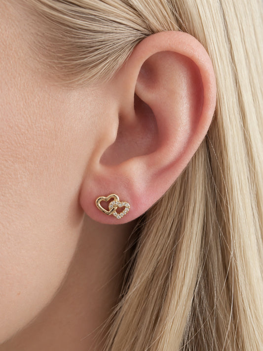 Mini Connected Heart Studs Oorbellen – 18K Verguld Goud