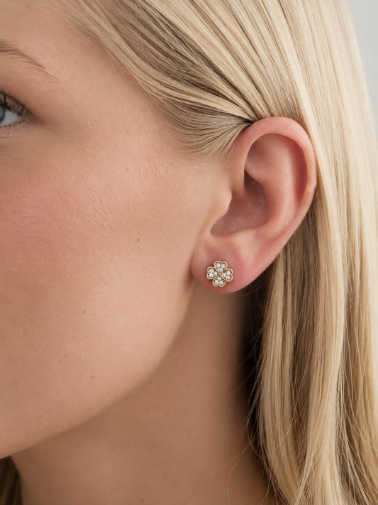 Crystal Clover Studs – Oorbellen – 18K Verguld Goud