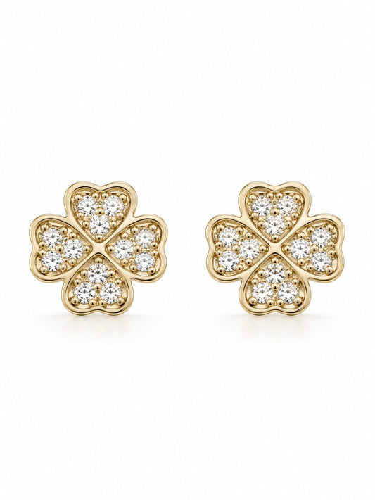 Crystal Clover Studs – Oorbellen – 18K Verguld Goud