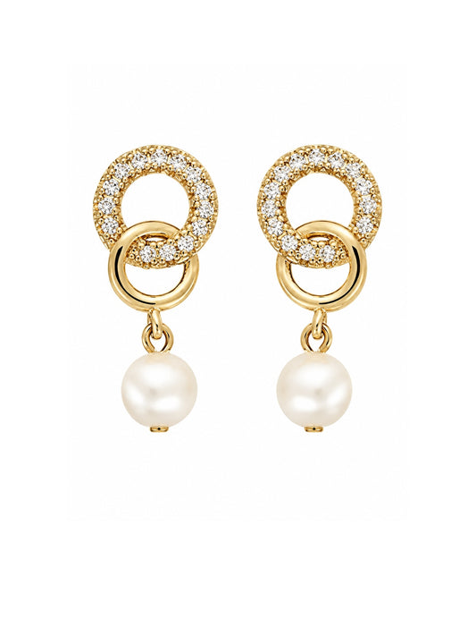 Mini Pearl Link Drop – Oorbellen – 18K Verguld Goud