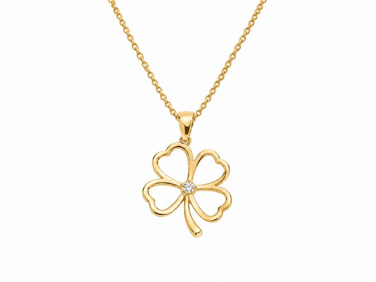 Shiny Clover Flower Ketting - 18K Verguld Goud