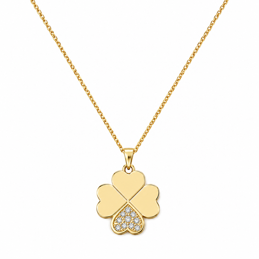 Heart Clover Ketting - Zirkonia - 18K Verguld Goud