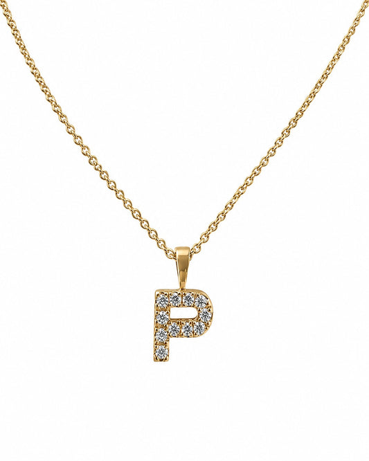 Initial P Ketting - Zirkonia - 18K Verguld Goud