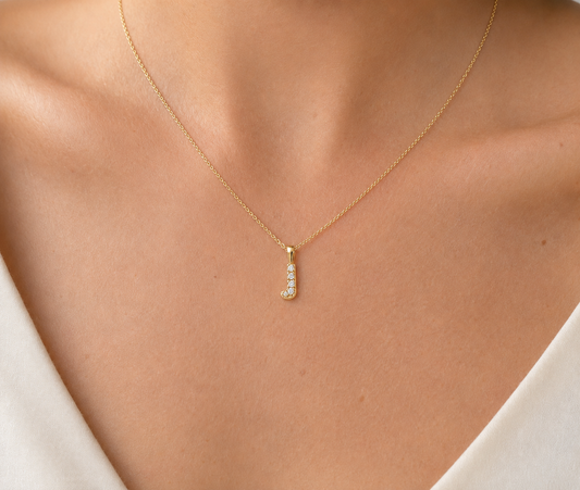 Initial J Ketting - Zirkonia - 18K Verguld Goud