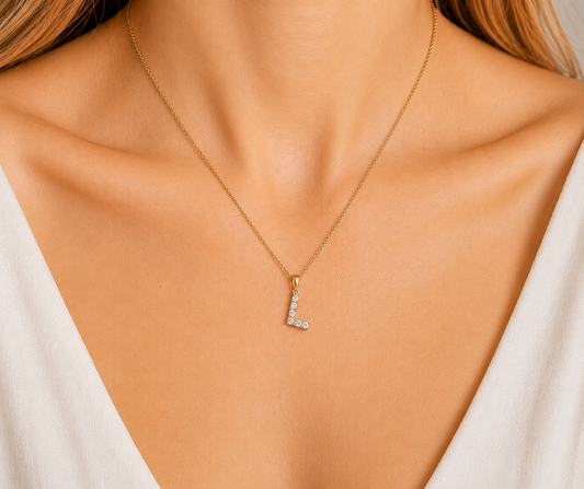 Initial L Ketting - Zirkonia - 18K Verguld Goud