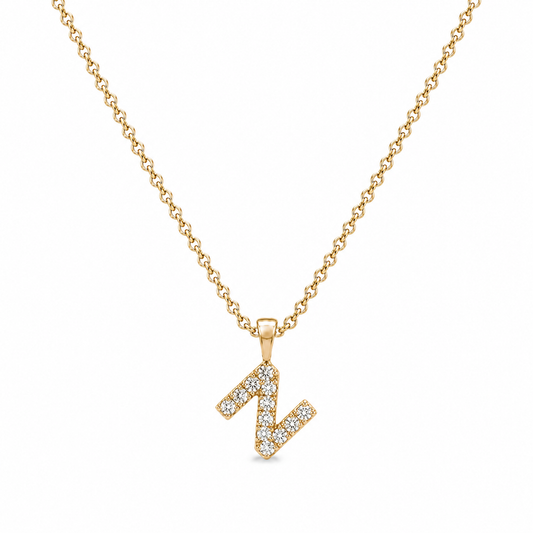 Initial N Ketting - Zirkonia - 18K Verguld Goud