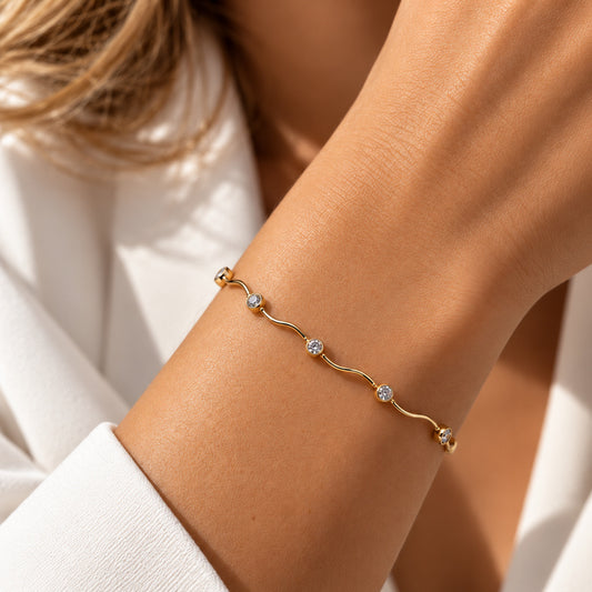 Serene Wave Armband – 18K Verguld met Zirkonia
