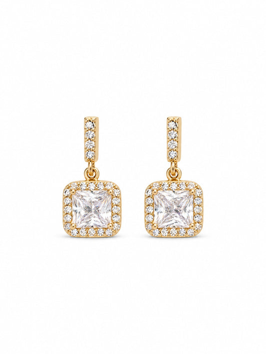 Square gem Oorbellen - 18K Verguld Goud - Zirkonia